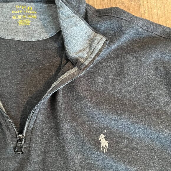 POLO RALPH LAUREN GREY 1/4 ZIP SWEATER PULLOVER XXL TOP SWEATSHIRT - Picture 6 of 7